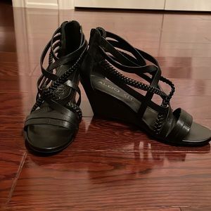 Black leather strappy 1 inch heal sandals from Aldo